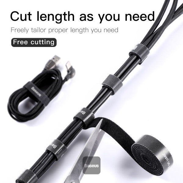 Baseus 3M Velcro Adhesive Tape - Extra Strong Double-Sided Hook & Loop Fastener Reusable Cable Management Straps for Home Office Indoor Outdoor Use - Black