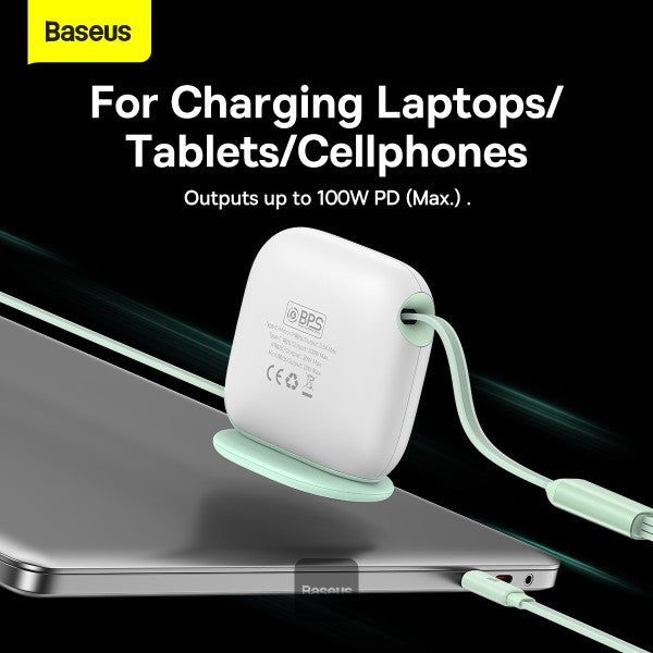 Baseus Traction Series Retractable 3-in-1 Fast Charging Cable (Fast charging easy to store 360° rotation Easy to stick on) - White