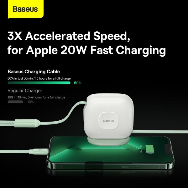 Baseus Traction Series Retractable 3-in-1 Fast Charging Cable (Fast charging easy to store 360° rotation Easy to stick on) - White