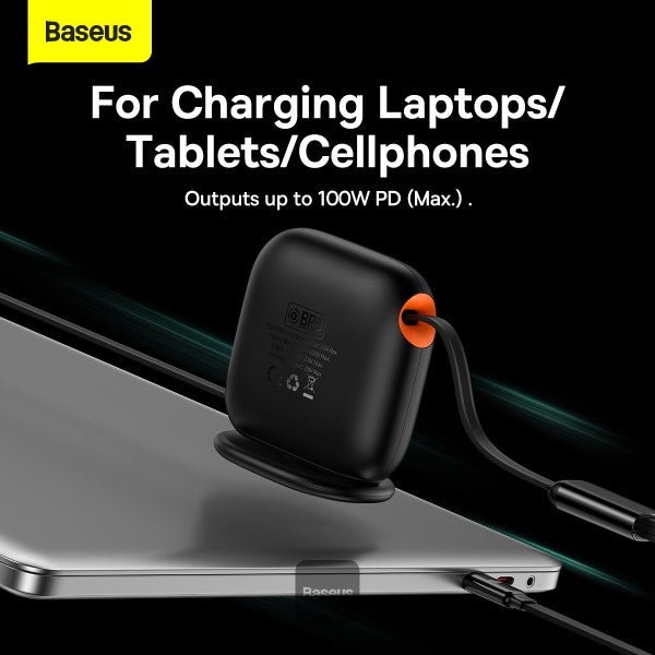 Baseus Traction Series Retractable 3-in-1 Fast Charging Cable 100W (Fast charging easy to store 360° rotation Easy to stick on) - Black