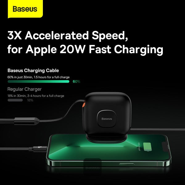 Baseus Traction Series Retractable 3-in-1 Fast Charging Cable 100W (Fast charging easy to store 360° rotation Easy to stick on) - Black