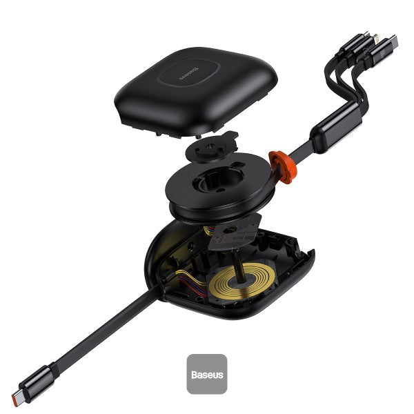 Baseus Traction Series Retractable 3-in-1 Fast Charging Cable 100W (Fast charging easy to store 360° rotation Easy to stick on) - Black