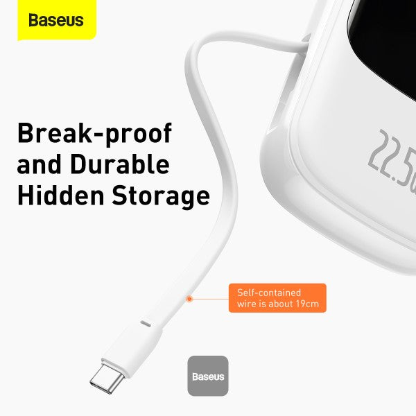 Baseus Qpow Digital Display quick charging power bank 20000mAh 225W With Type-C Cable White