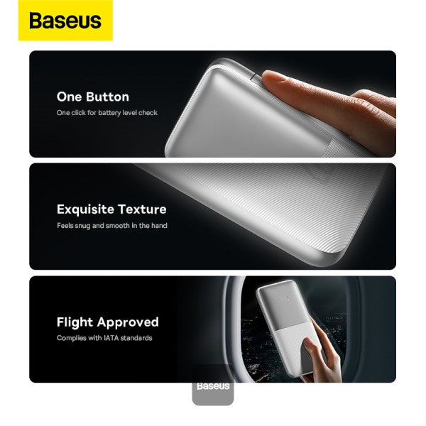 Baseus Bipow Pro Digital Display Fast Charge Power Bank 10000mAh 225W White (With Simple Series Charging Cable USB to Type-C 3A 03m)