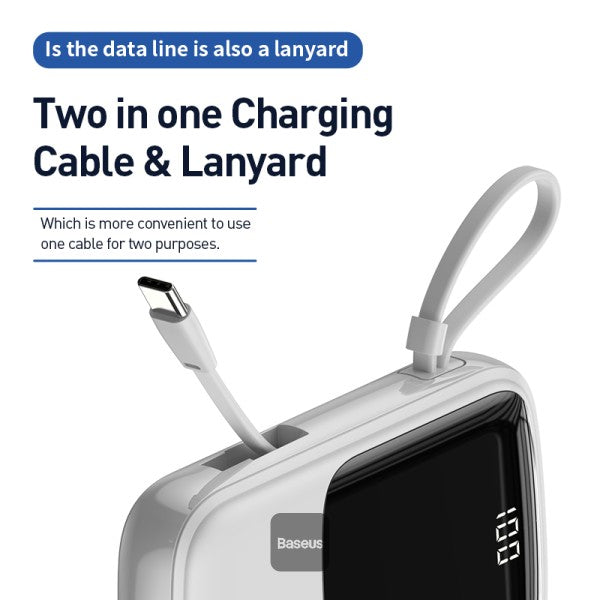 Baseus Qpow Digital Display 3A 15w 10000mAh Power Bank with Type-C Cable - White