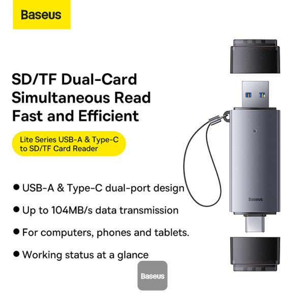 Baseus Card Reader Dual Output USB-A & Type-C to SD TF Card Reader