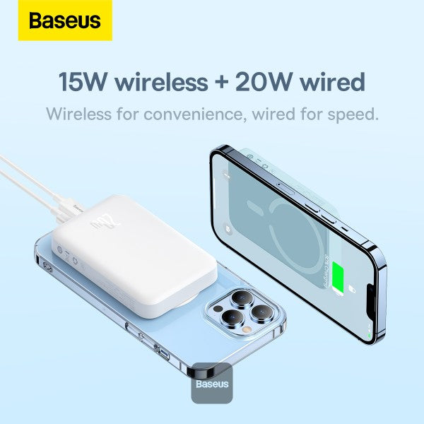 Baseus Power Bank 10000mAh Magnetic Mini Wireless Fast Charging 20W White