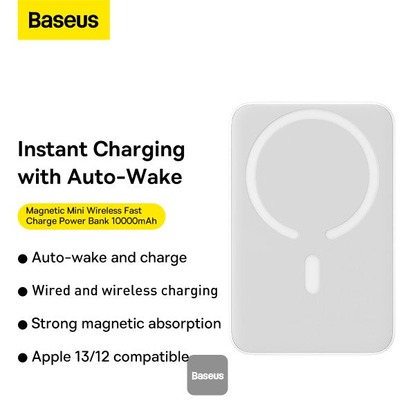 Baseus Power Bank 10000mAh Magnetic Mini Wireless Fast Charging 20W White