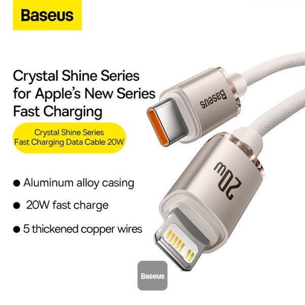 Baseus Crystal Shine Series Type C cable - Lightning Fast Charging Power Delivery 20W 12M - Pink
