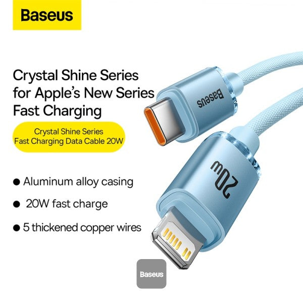 Baseus Crystal Shine Series Type C Cable - Lightning Fast Charging Power Delivery 20W 12M - Blue