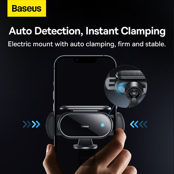 Baseus Steel Cannon Pro Solar Electric Car Mount - Electric Auto-Clamping - Solar Battery Charging - 360 Adjustable