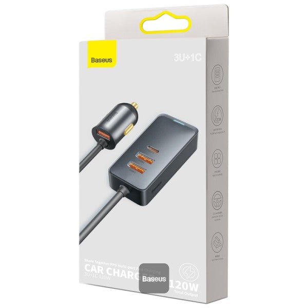 Baseus Share Together 3x USB USB Type C car charger 120W PPS Quick Charge Power Delivery gray