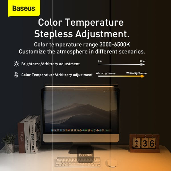 Baseus I-Wok Pro Computer Monitor Light - Stepless Dimming Monitor Lamp Eye-Care LED Bar - Black