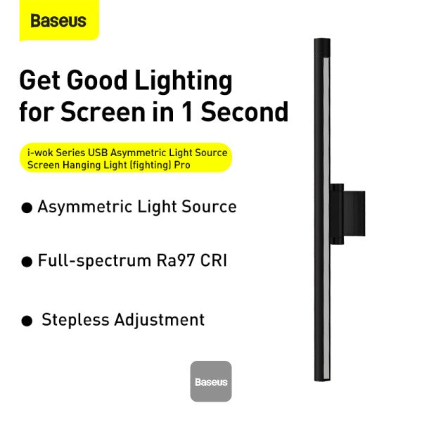 Baseus I-Wok Pro Computer Monitor Light - Stepless Dimming Monitor Lamp Eye-Care LED Bar - Black