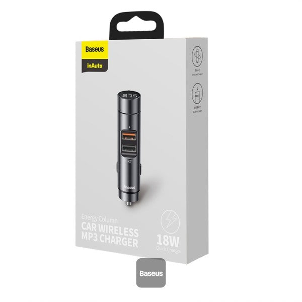 Baseus Bluetooth 50 FM Transmitter and Car Charger 3A 18W PPS Quick Charge 30 Dark Grey