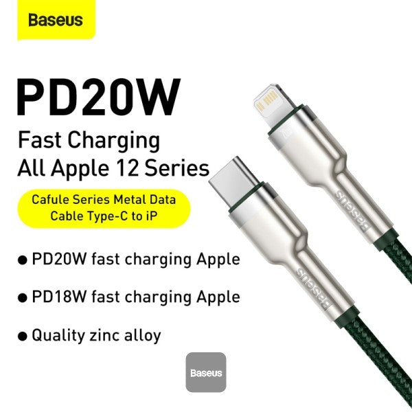 Baseus Cafule Series Metal Data Cable Type-C to Lightning iPhone PD 20W 2M - Green