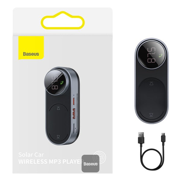 Solar FM Transmitter with Bluetooth 50 Wireless MP3 Player Hands-free Magnetic USB Charger AUX Car Audio Kit