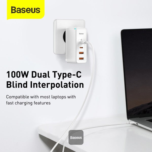 Baseus GaN2 Pro 100W 2 x USB + 2 x Type-C Ports Quick Charger with Type-C Cable EU Plug - white