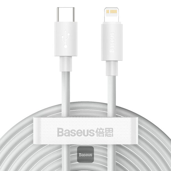 Baseus Type C Cable For iPhone 13 12 Pro Max 20W PD Fast Charge Type C to Lightning Cable For iPhone 8 Xr Charger Data Cable 15M White Pack of 2
