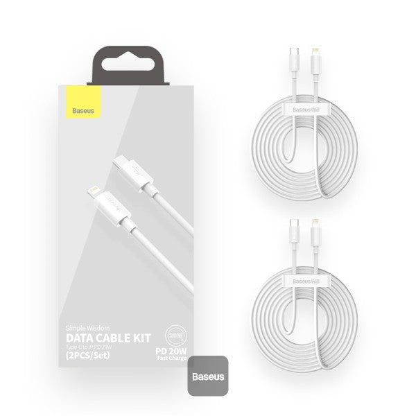Baseus Type C Cable For iPhone 13 12 Pro Max 20W PD Fast Charge Type C to Lightning Cable For iPhone 8 Xr Charger Data Cable 15M White Pack of 2