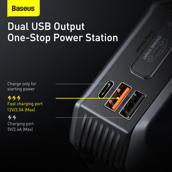 Baseus Super Energy Max Car Jump Starter 80L Gas 40L Diesel Engine 12V Portable Power Pack Automotive Battery Booster Charger with USB Port Smart Jumper Cables LED Flashlight