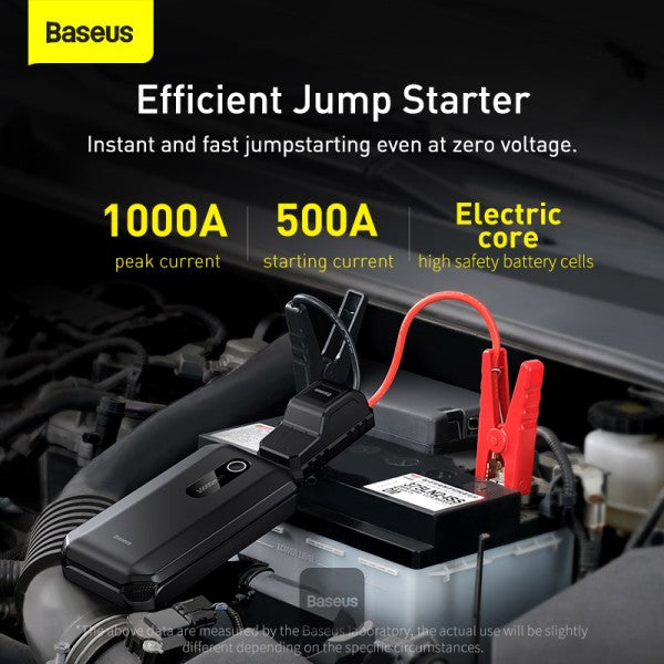 Baseus Super Energy Air Car Jump Starter Built-in 10000mAh Power Bank 1000A Max Peak Current 12V Car Jump Starter (Up to 40L Gas 25L Diesel Engines) Emergency Portable Phone Charger Black
