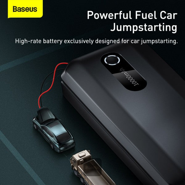 Baseus Super Energy Air Car Jump Starter Built-in 10000mAh Power Bank 1000A Max Peak Current 12V Car Jump Starter (Up to 40L Gas 25L Diesel Engines) Emergency Portable Phone Charger Black