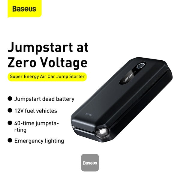 Baseus Super Energy Air Car Jump Starter Built-in 10000mAh Power Bank 1000A Max Peak Current 12V Car Jump Starter (Up to 40L Gas 25L Diesel Engines) Emergency Portable Phone Charger Black