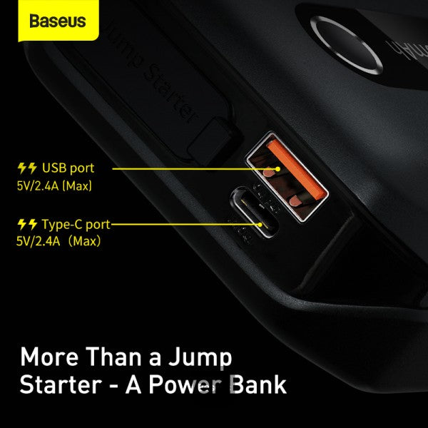 Baseus Super Energy Air Car Jump Starter Built-in 10000mAh Power Bank 1000A Max Peak Current 12V Car Jump Starter (Up to 40L Gas 25L Diesel Engines) Emergency Portable Phone Charger Black
