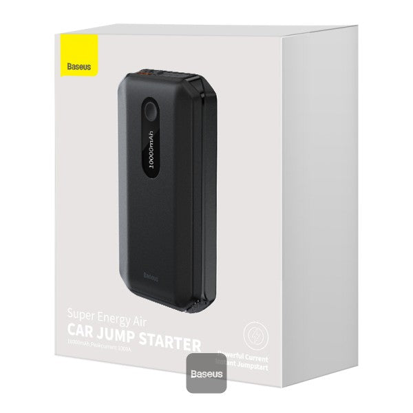 Baseus Super Energy Air Car Jump Starter Built-in 10000mAh Power Bank 1000A Max Peak Current 12V Car Jump Starter (Up to 40L Gas 25L Diesel Engines) Emergency Portable Phone Charger Black
