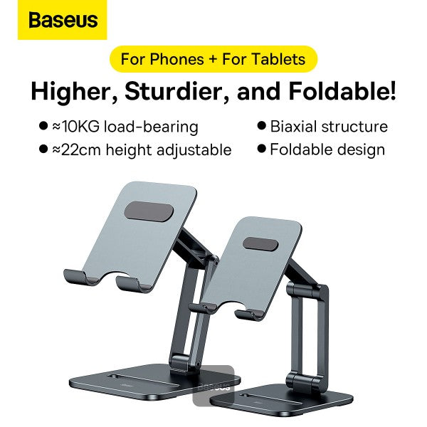 Baseus Desktop Biaxial Foldable Metal Stand - Adjustable Tablet & Phone Holder Compatible with iPad Tablets and Smartphones - Grey