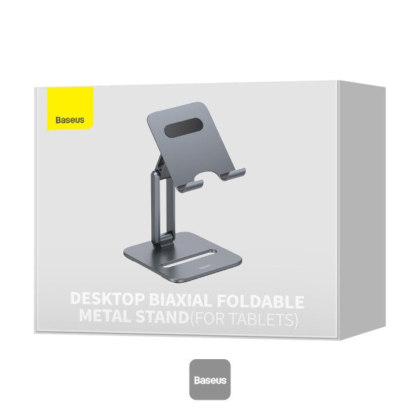 Baseus Desktop Biaxial Foldable Metal Stand - Adjustable Tablet & Phone Holder Compatible with iPad Tablets and Smartphones - Grey