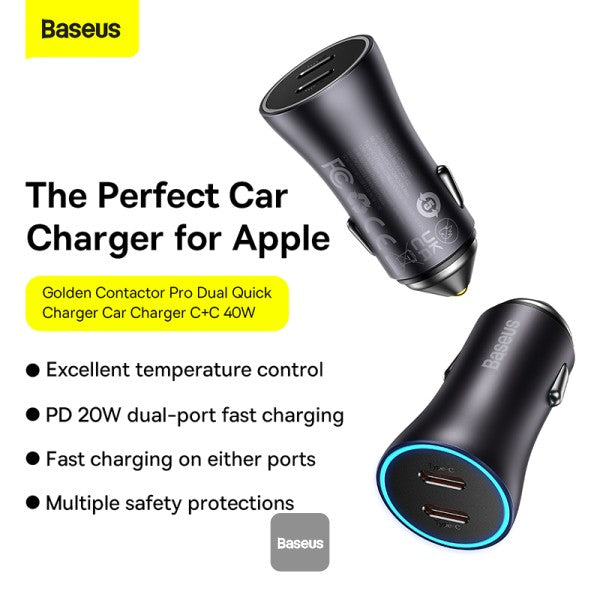 Baseus Golden Contactor Pro car charger 2x USB-C 40W gray