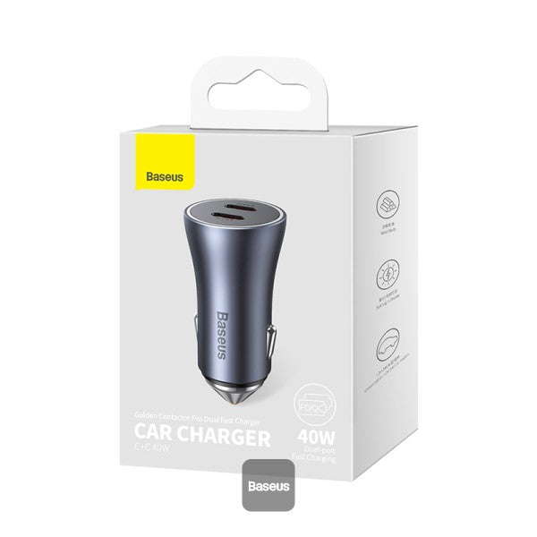 Baseus Golden Contactor Pro car charger 2x USB-C 40W gray