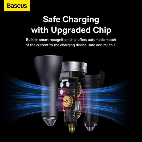 Baseus Golden Contactor Pro USB-A car charger + 2x USB-C 65W Dark gray
