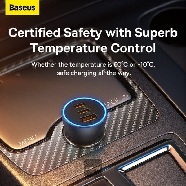 Baseus Golden Contactor Pro USB-A car charger + 2x USB-C 65W Dark gray