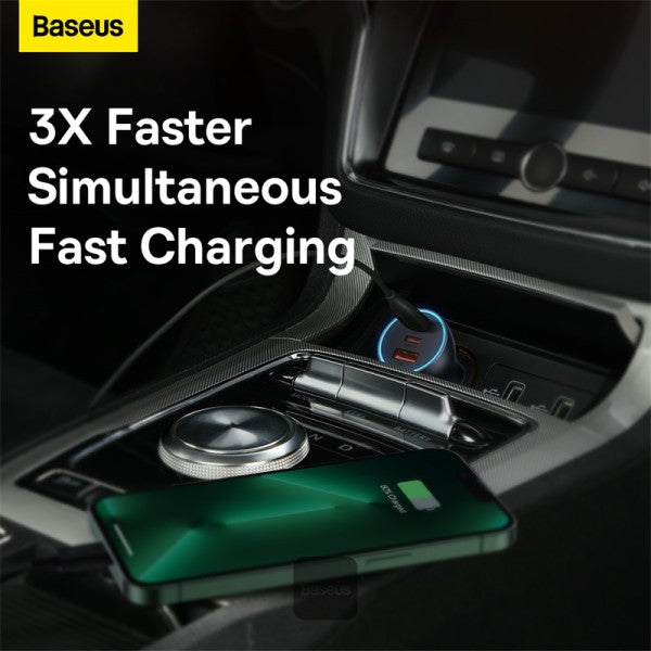 Baseus Golden Contactor Pro USB-A car charger + 2x USB-C 65W Dark gray