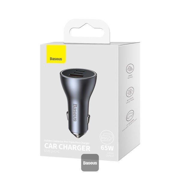 Baseus Golden Contactor Pro USB-A car charger + 2x USB-C 65W Dark gray