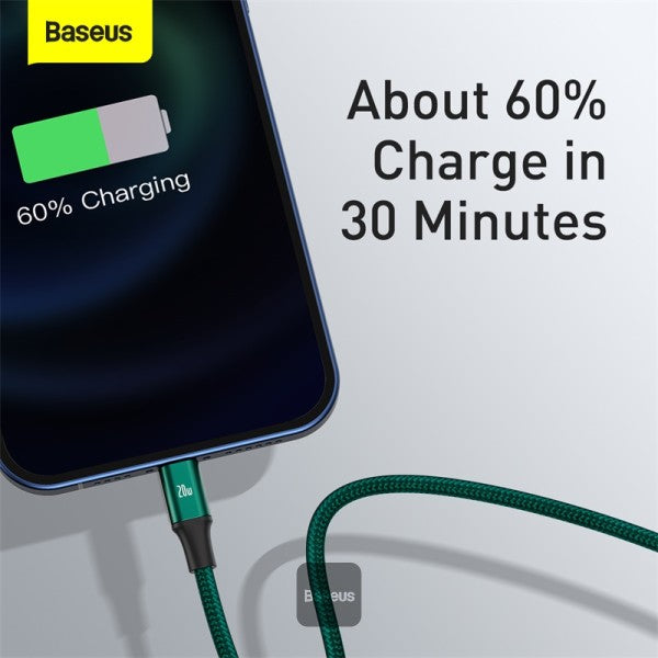 Baseus Rapid Series 3-In-1 Fast Charging Data Cable Type-C To M+L+C Pd 20w 15M - Green