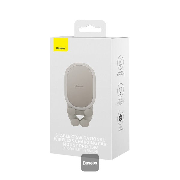 Baseus Stable Gravitational Wireless Charging Car Mount Pro 15W Air Outlet Version (Creamy White)