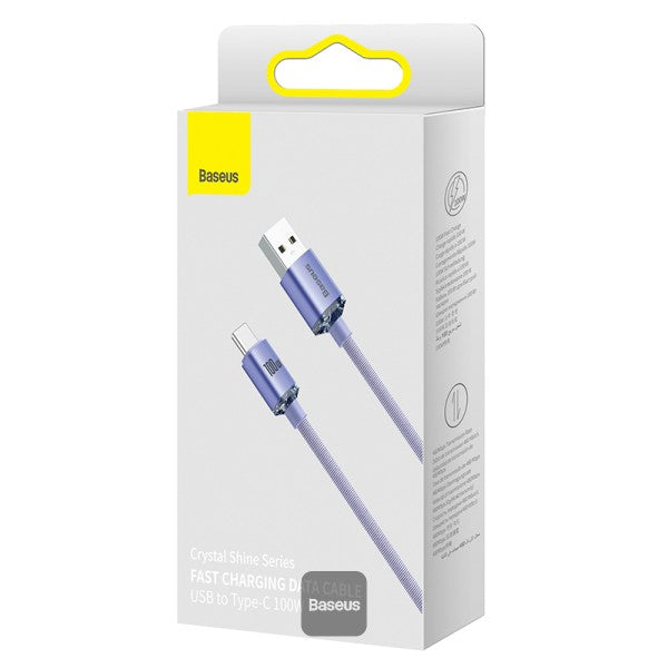 Baseus Crystal Shine Series Cable USB-A to Type-C Fast Charge Data Cable 100W 5A 12M - Purple
