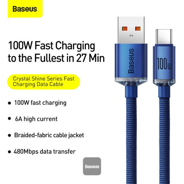 Cable Baseus Crystal Shine cable USB to USB-C 5A 100W 12m blue