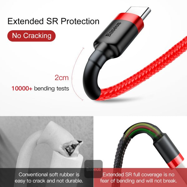 Baseus Cafule Cable Durable Nylon Braided Wire USB USB-C Qc30 2a 2m Red