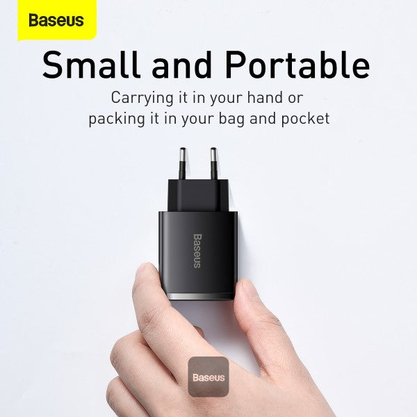 Baseus Compact quick charger USB Type C 2x USB 30W 3A Power Delivery Quick Charge black EU