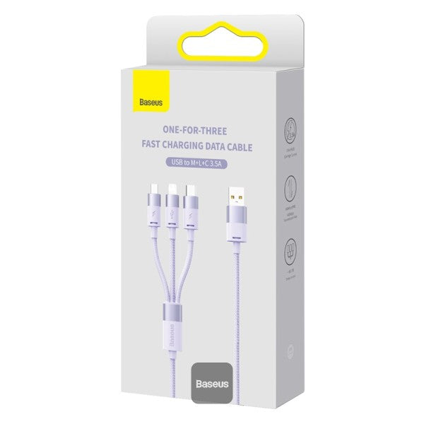 Baseus StarSpeed 1-for-3 Fast Charging Data Cable USB to M+L+C 35A 12M - Purple