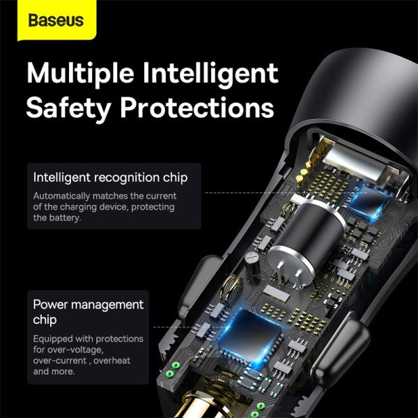 Baseus Golden Contactor Max Dual Fast Charger Car Charger U+C 60W Dark Gray