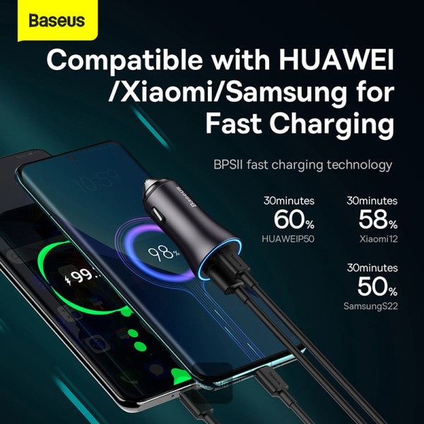 Baseus Golden Contactor Max Dual Fast Charger Car Charger U+C 60W Dark Gray
