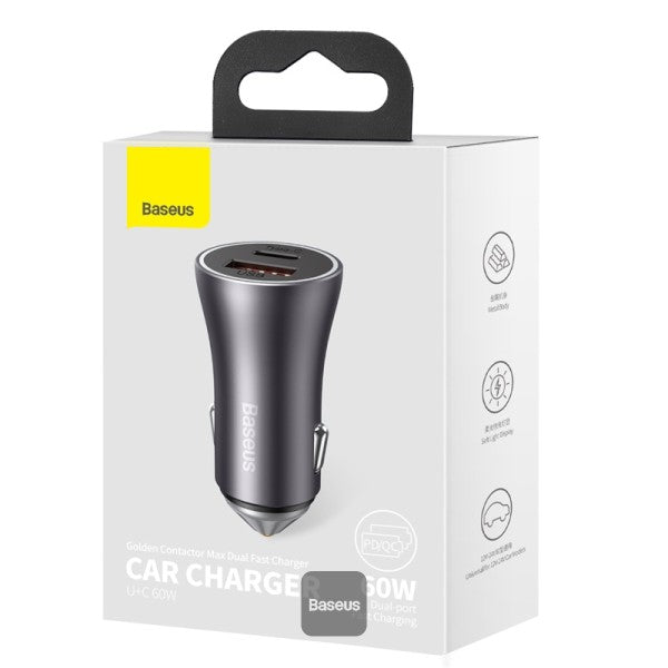 Baseus Golden Contactor Max Dual Fast Charger Car Charger U+C 60W Dark Gray