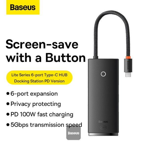 Baseus Lite Series multifunctional HUB USB Type C - 2 x USB 30 USB Type C PD HDMI 14 SD TF Black