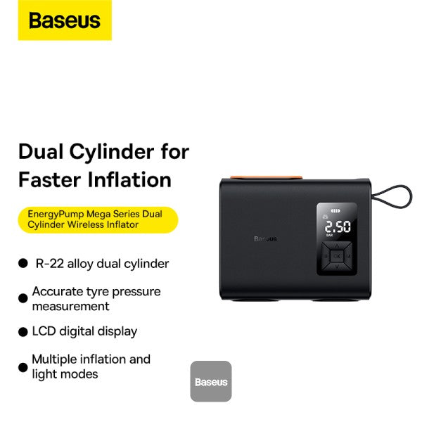 Baseus Mega Energy Pump Dual Cylinder Wireless Inflator Black